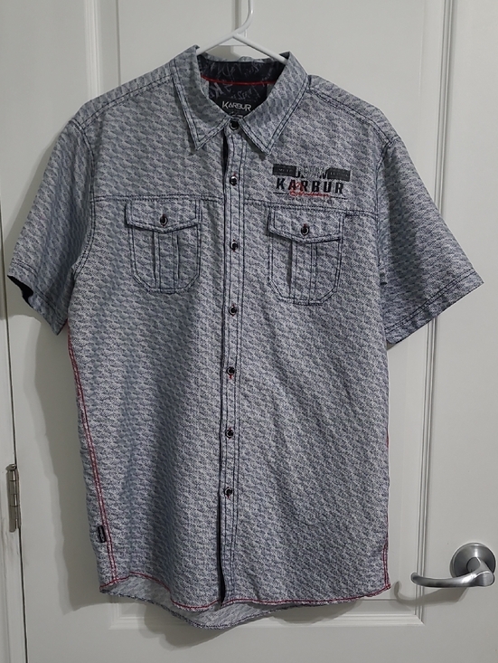 Karbur Other - Karbur Blue & White Short-Sleeve Casual Button-Down Shirt Sz Med